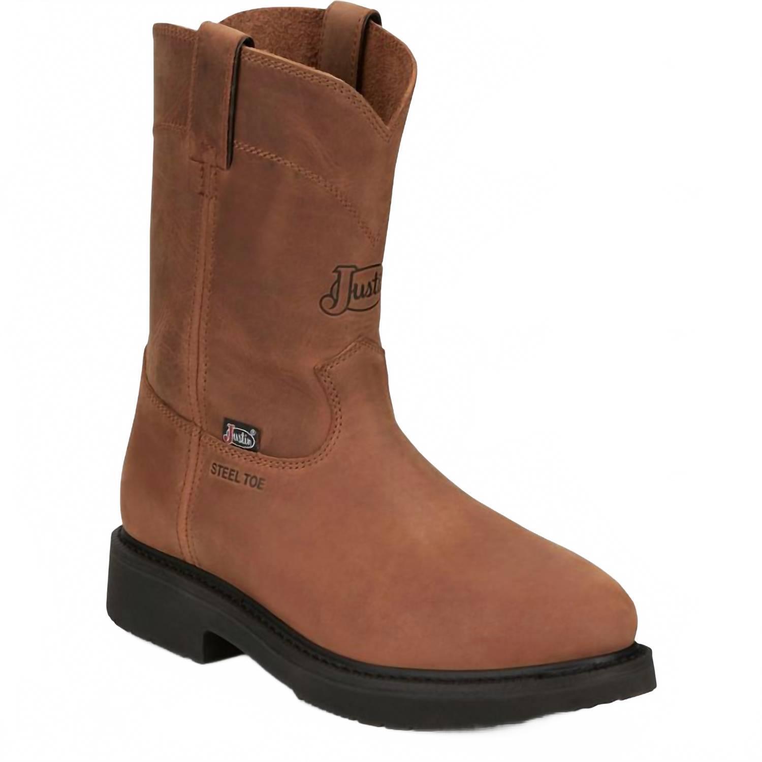 New Justin Men's Round-Up Round Steel Toe Work Boot In Aged Bark